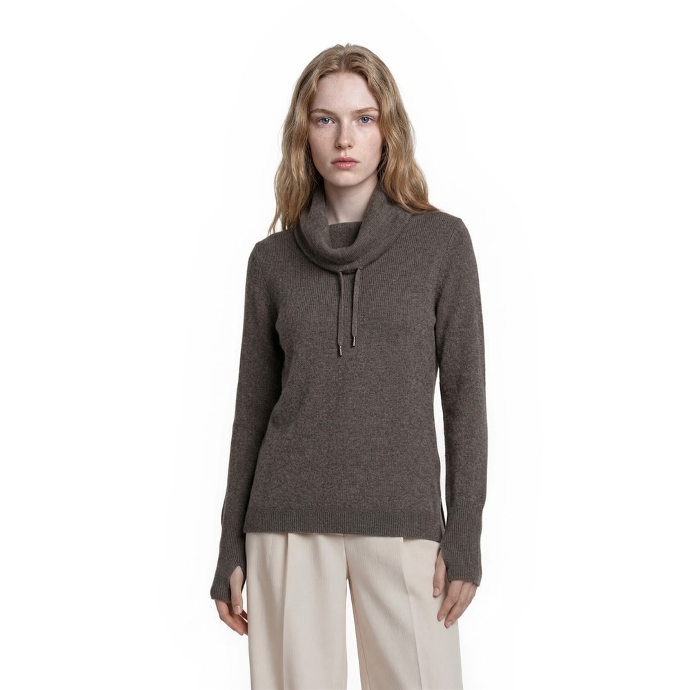 Max‎ Studio 100% Cashmere Sweater Women's Size Medium Taupe Cowl Neck Thumbhole